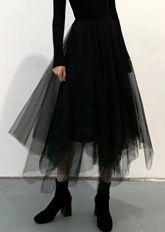 Plus Size Feiner schwarzer Tüll Strandrock Frühling