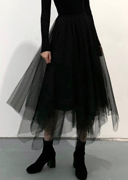 Plus Size Feiner schwarzer Tüll Strandrock Frühling