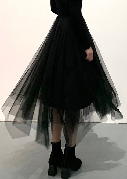 Plus Size Feiner schwarzer Tüll Strandrock Frühling