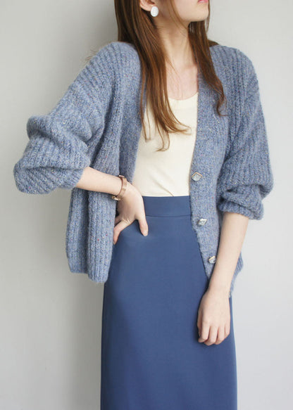 Plus Size Feine blaue Wolljacke mit Knöpfen für den Winter