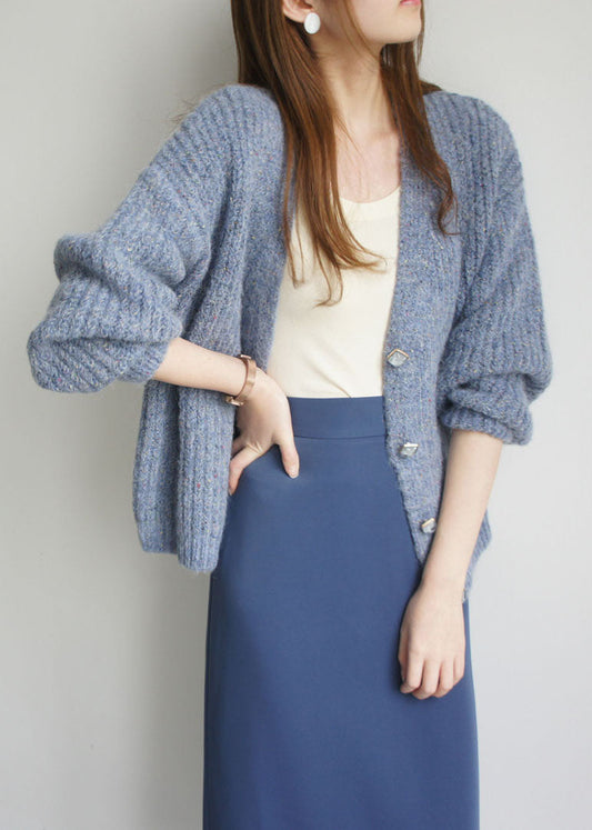 Plus Size Feine blaue Wolljacke mit Knöpfen für den Winter