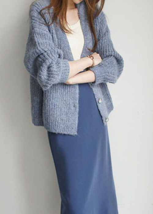 Plus Size Feine blaue Wolljacke mit Knöpfen für den Winter