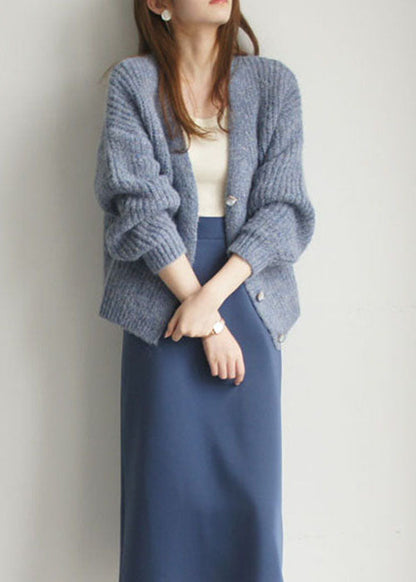 Plus Size Feine blaue Wolljacke mit Knöpfen für den Winter