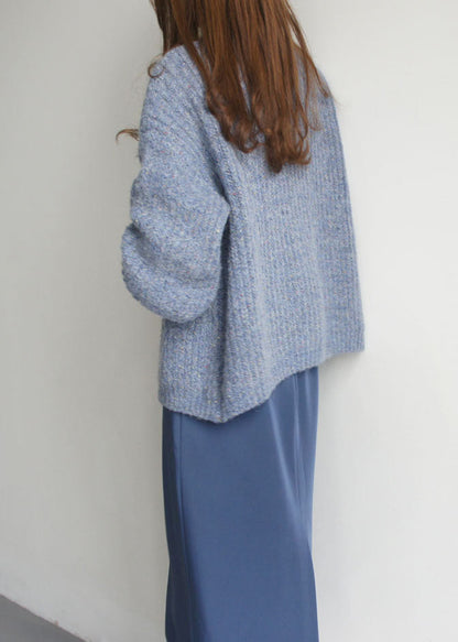 Plus Size Feine blaue Wolljacke mit Knöpfen für den Winter