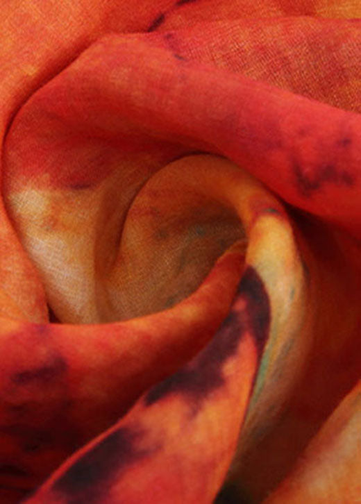 Plus Size Tailliertes Leinenkleid mit V-Ausschnitt und Print, Frühling