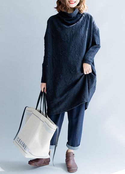 Plus Size Französisch Marine Rollkragen Lose Kleid Frühling