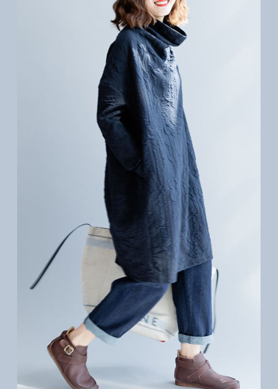 Plus Size Französisch Marine Rollkragen Lose Kleid Frühling