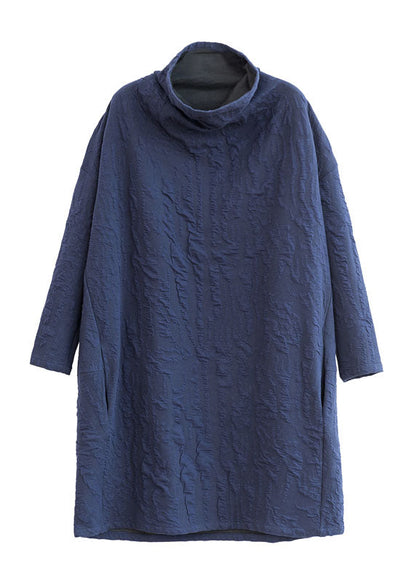 Plus Size Französisch Marine Rollkragen Lose Kleid Frühling