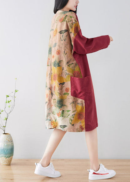 Plus Size Französisch Rot Taschen Casual Mantel Frühling