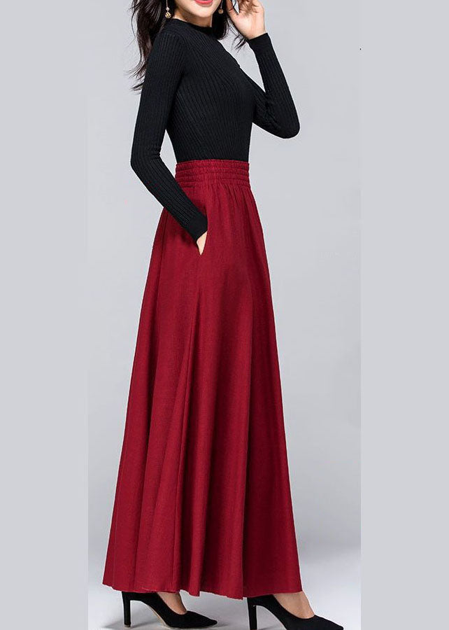 Plus Size Französische rote Taschen Seidenröcke Frühling