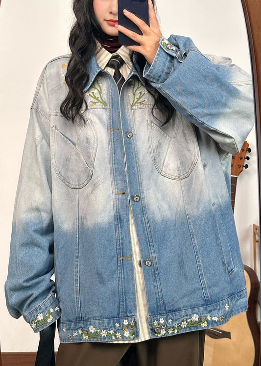 Abrigos de mezclilla con bolsillos bordados y degradados de color de talla grande para primavera