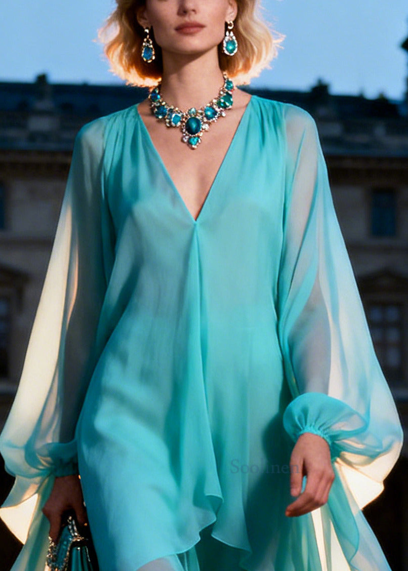 Plus Size Green Asymmetrical Chiffon Maxi Dresses Summer