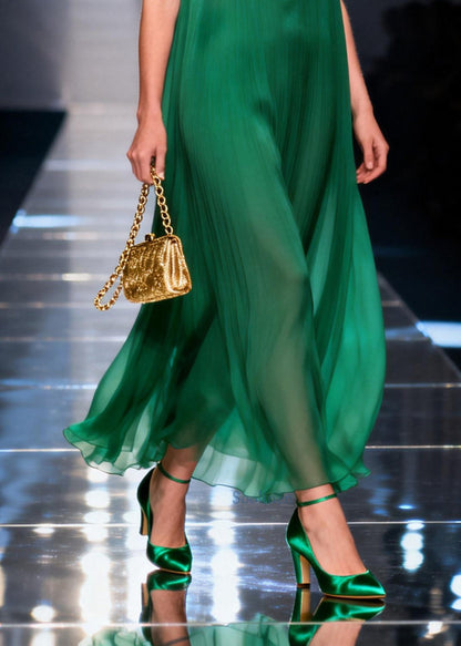Plus Size Green Asymmetrical Patchwork Chiffon Robe Dresses Sleeveless