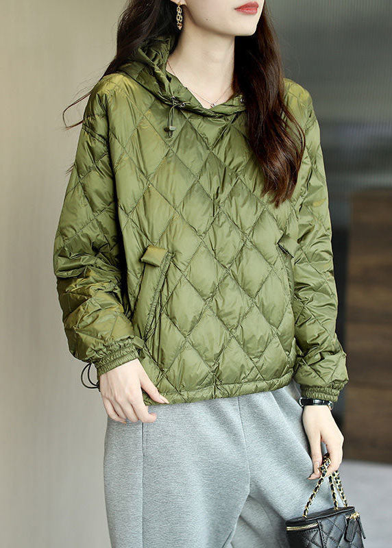 Plus Size Grüne Kapuzen-Sweatshirts mit Kordelzug und Taschen, mit feiner Baumwolle gefüllt, für den Winter