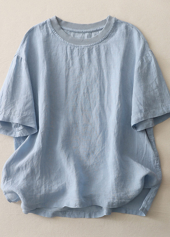 Plus Size Green O Neck Casual Cotton Tops Summer