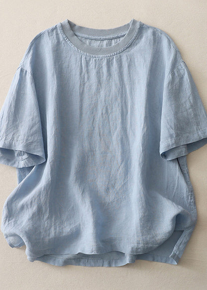 Plus Size Green O Neck Casual Cotton Tops Summer