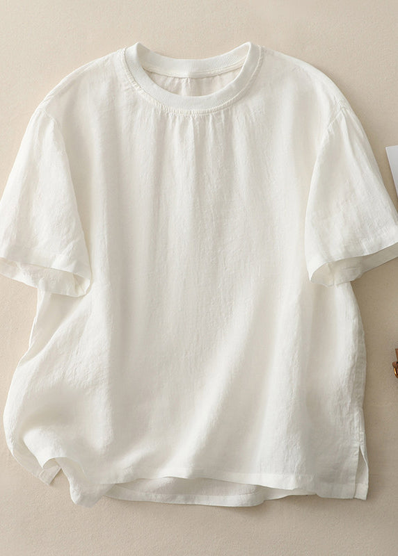 Plus Size Green O Neck Casual Cotton Tops Summer