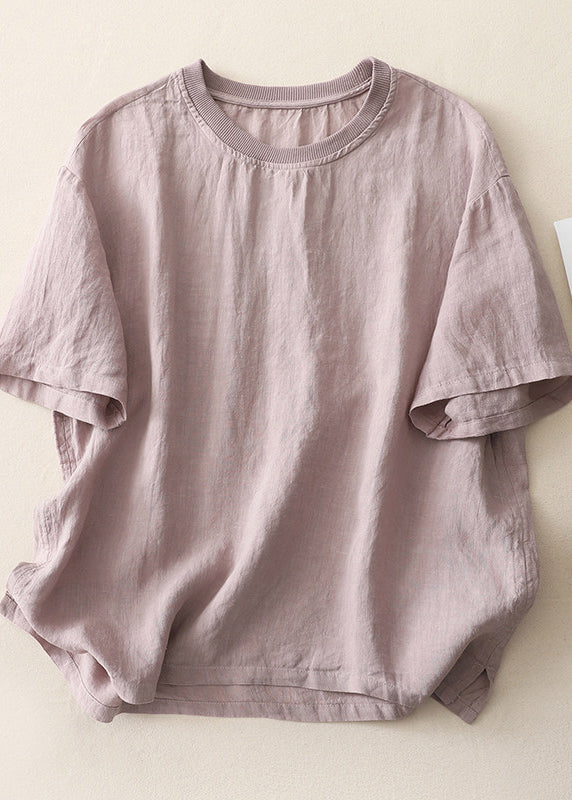 Plus Size Green O Neck Casual Cotton Tops Summer