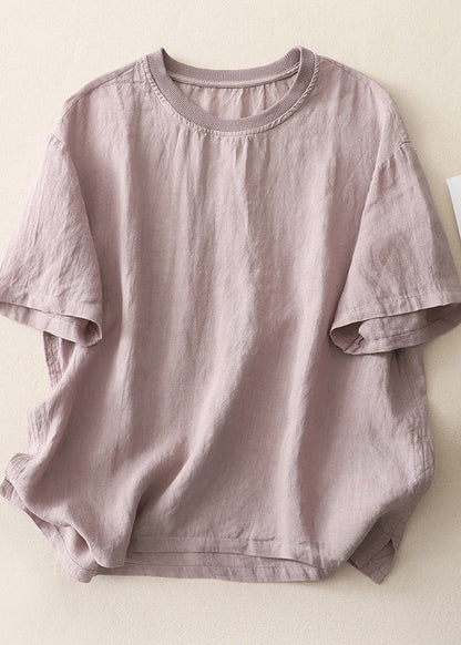 Plus Size Green O Neck Casual Cotton Tops Summer