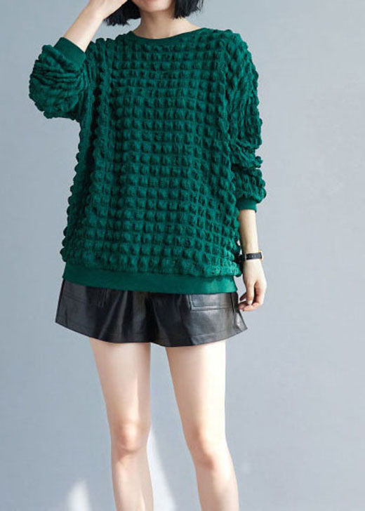 Plus Size Green O-Neck Casual Top Spring