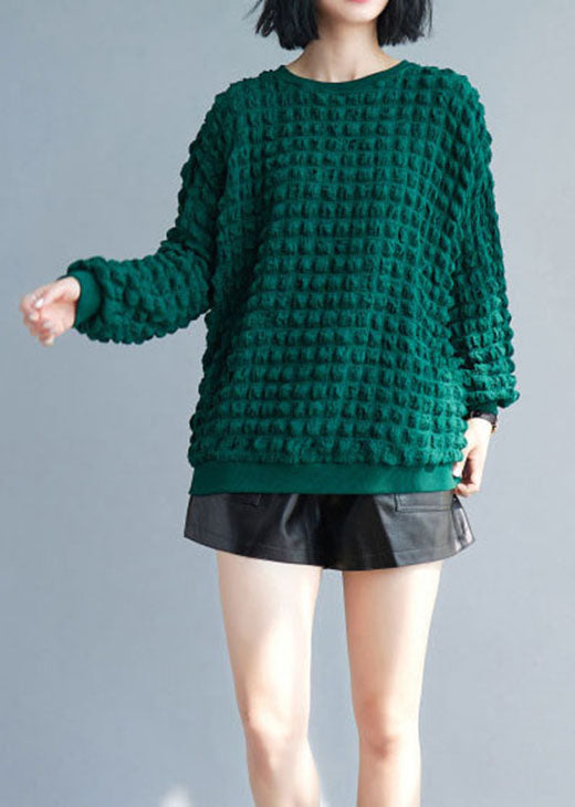 Plus Size Green O-Neck Casual Top Spring