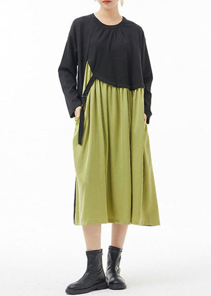 Plus Size Grün O-Ausschnitt faltig Patchwork Kleider Frühling