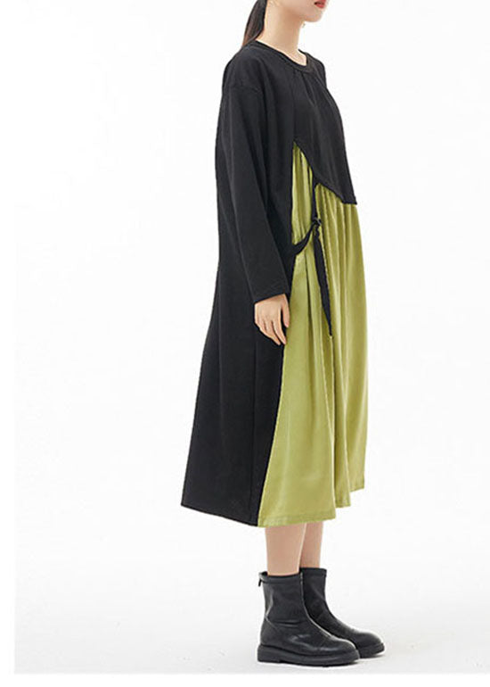 Plus Size Grün O-Ausschnitt faltig Patchwork Kleider Frühling