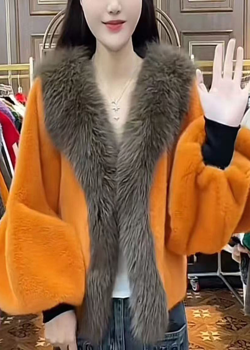 Abrigos de invierno de pelo de visón sintético con parches verdes de gran tamaño y talla grande