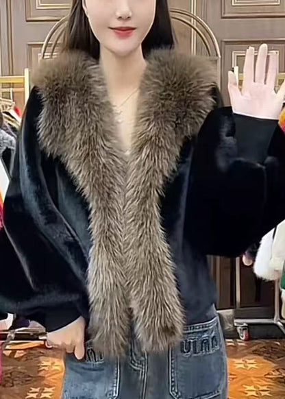 Abrigos de invierno de pelo de visón sintético con parches verdes de gran tamaño y talla grande