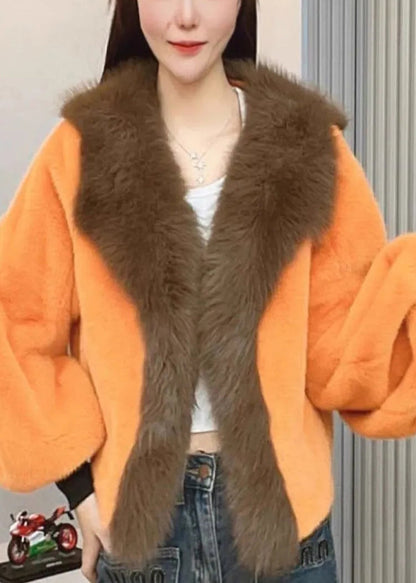 Abrigos de invierno de pelo de visón sintético con parches verdes de gran tamaño y talla grande