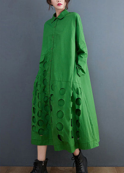 Plus Size Grünes PeterPan Kragen Patchwork Baumwollkleid Frühling