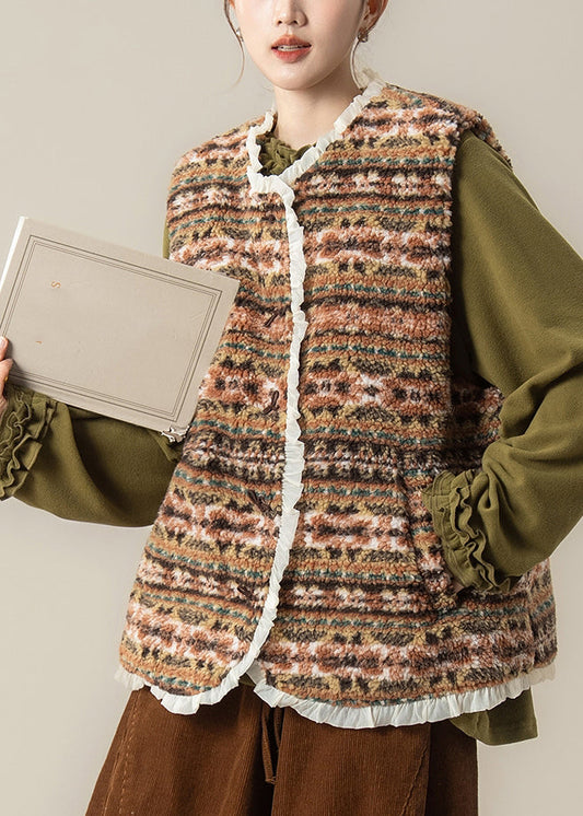 Grüne Weste mit Taschen aus Kunstpelz in Übergröße für den Winter