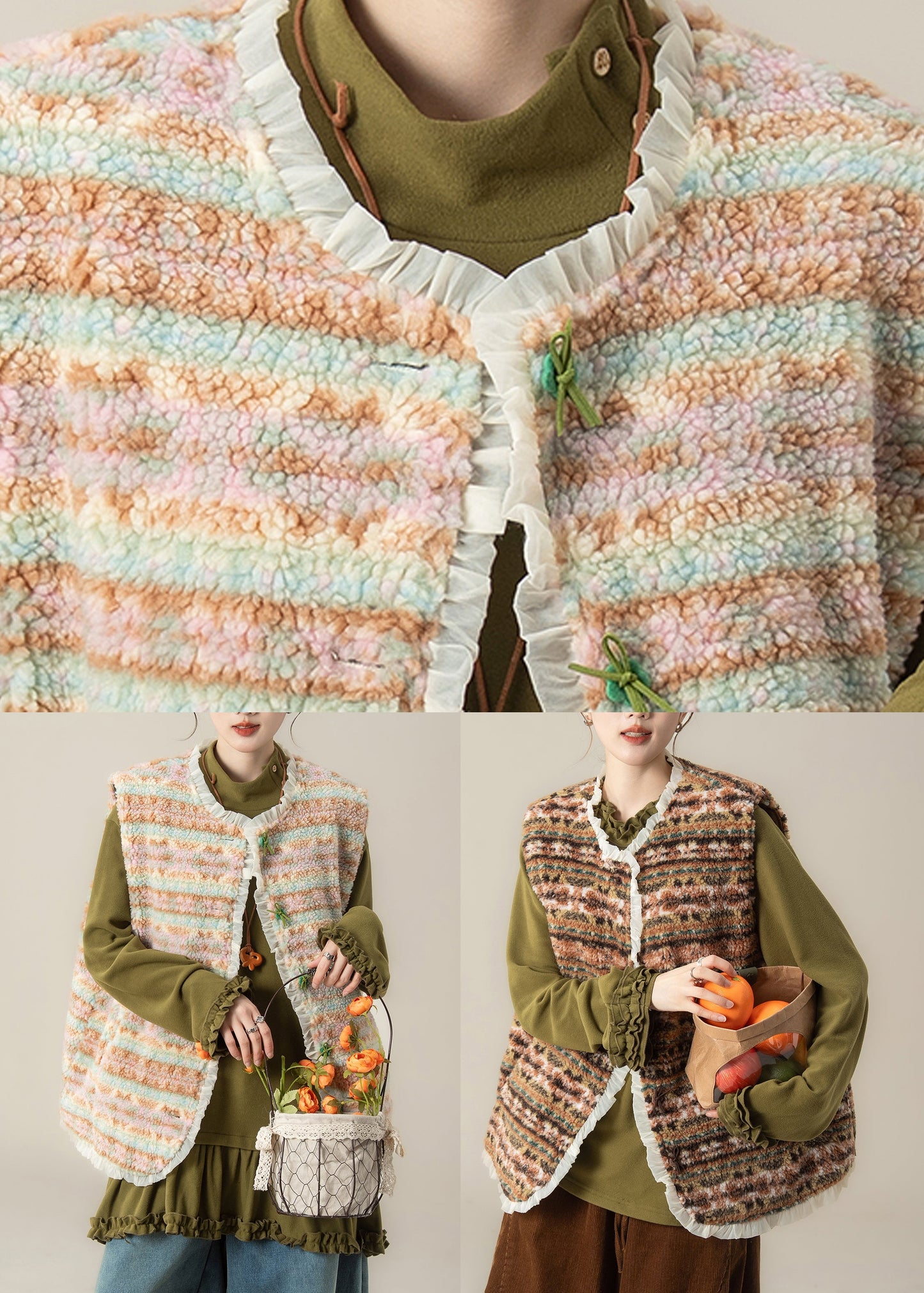 Chaleco de piel sintética con bolsillos verdes de talla grande para invierno