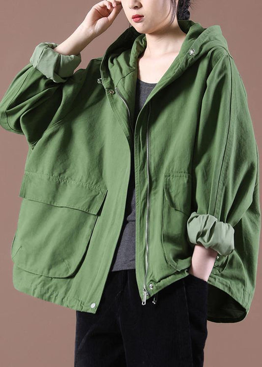 Plus Size Green Pockets Hoodie Coat Spring - SooLinen