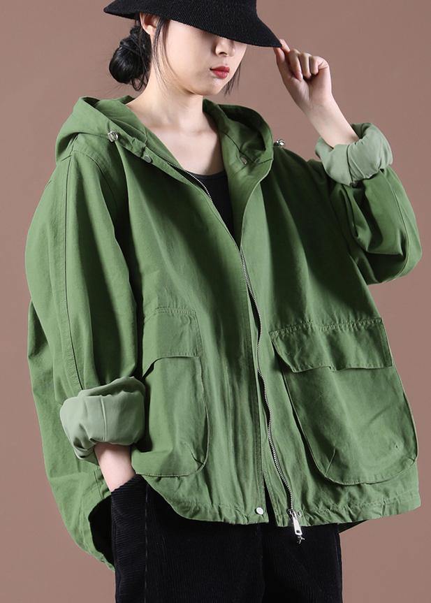 Plus Size Green Pockets Hoodie Coat Spring - SooLinen