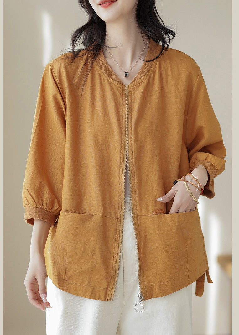 Abrigos finos de lino con patchwork y bolsillos verdes de talla grande con mangas de pulsera