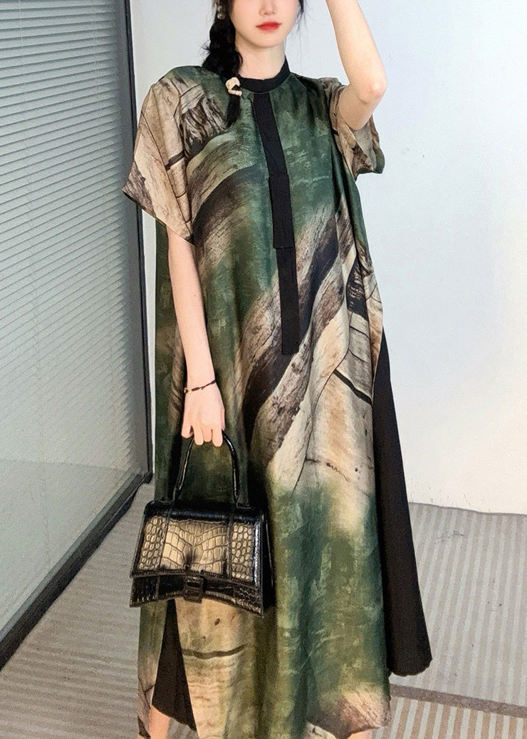 Plus Size Grün Print Patchwork Maxikleider Kurzarm