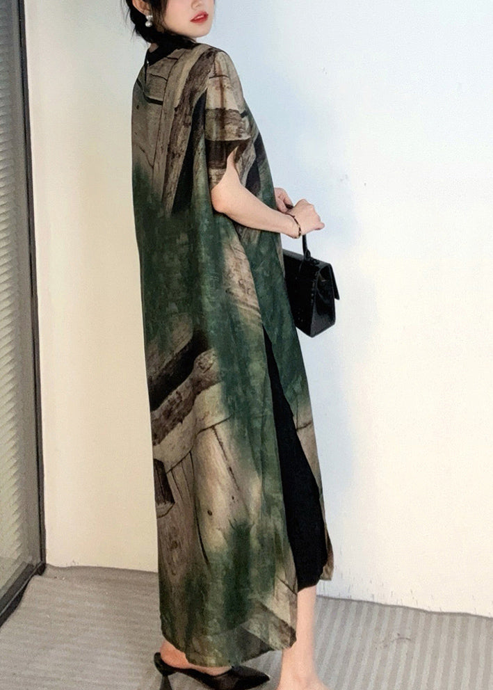 Plus Size Grün Print Patchwork Maxikleider Kurzarm