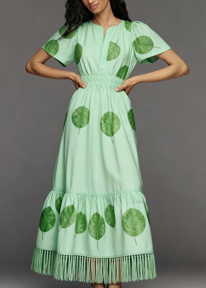 Plus Size Green Tasseled Patchwork Cotton Long Dresses Summer