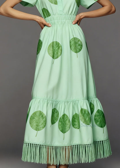 Plus Size Green Tasseled Patchwork Cotton Long Dresses Summer