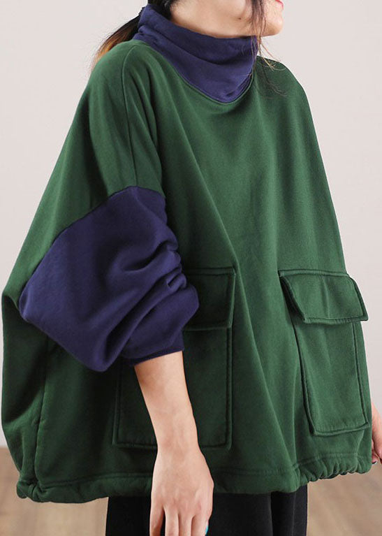 Plus Größe Grün Rollkragen Patchwork Baumwolle Sweatshirts Trainingsanzüge