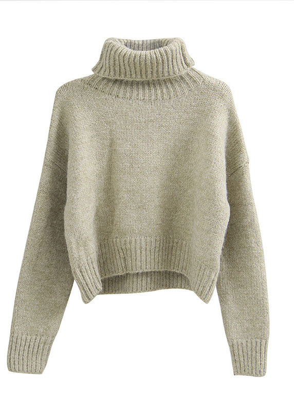 Plus Size Grüner Rollkragenpullover aus Strick Frühling