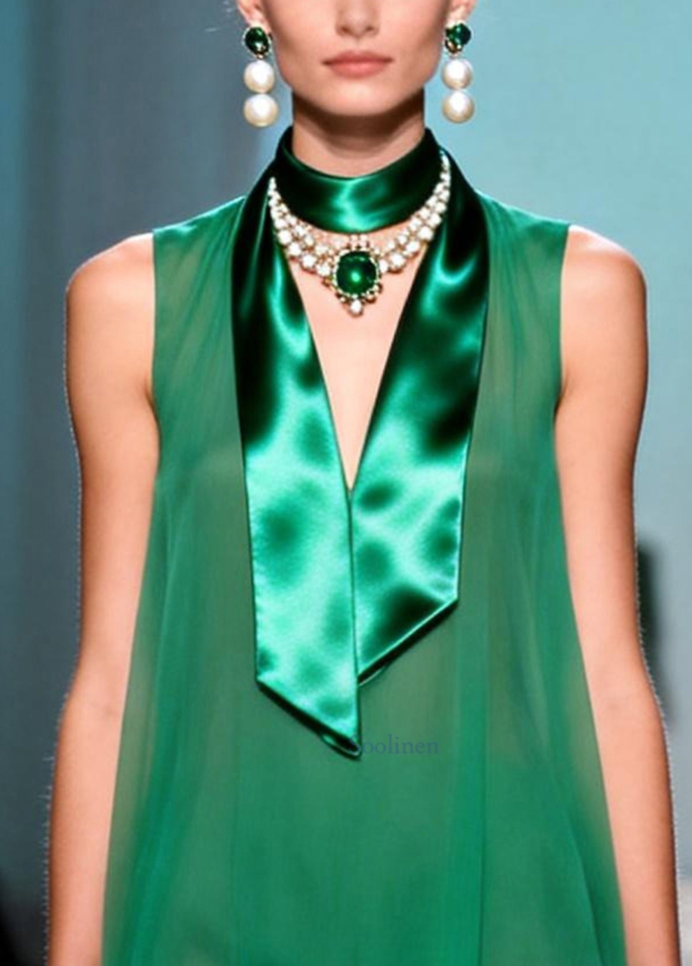 Plus Size Green V Neck Patchwork Chiffon Mid Dresses Sleeveless