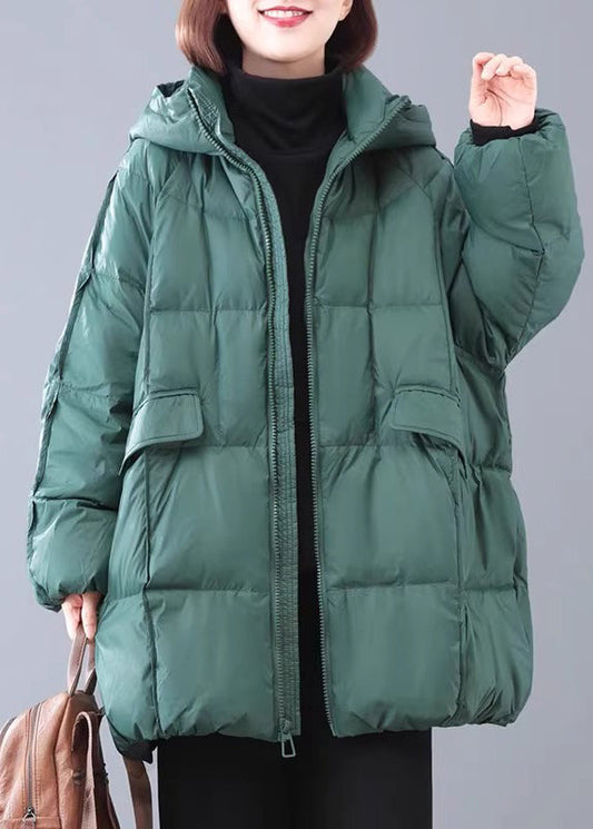 Parka gruesa con capucha y bolsillos con cremallera a cuadros verdes de talla grande para invierno