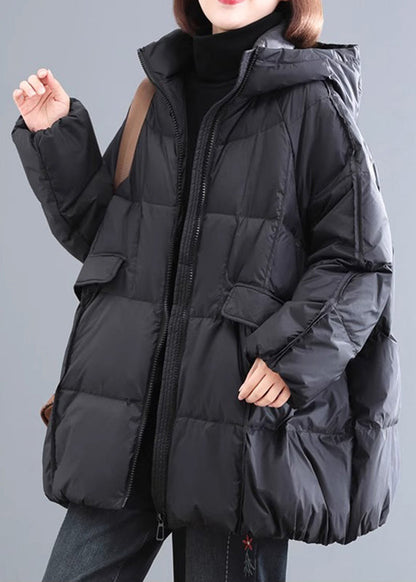 Winterparka in Übergröße, grün, kariert, mit Reißverschlusstaschen, dicker Kapuze