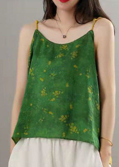 Plus Size Grüner Druck Patchwork Spaghettiträger Tops Sommer