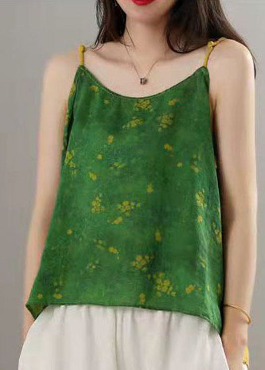 Plus Size Grüner Druck Patchwork Spaghettiträger Tops Sommer