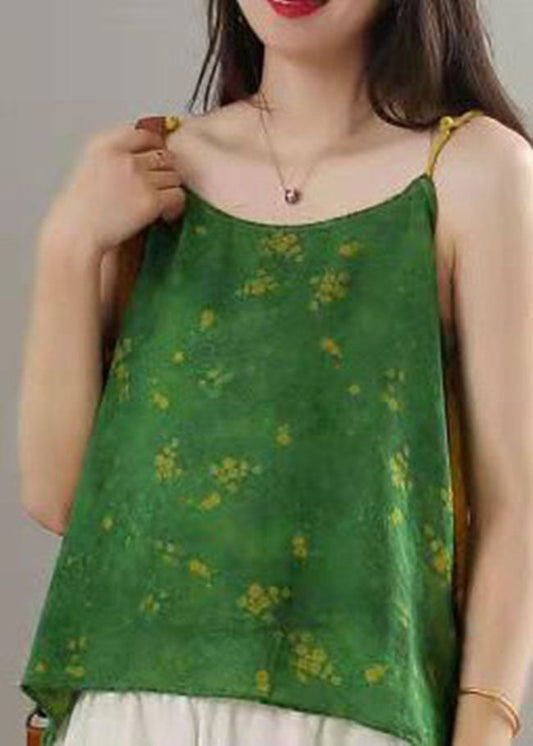 Plus Size Grüner Druck Patchwork Spaghettiträger Tops Sommer