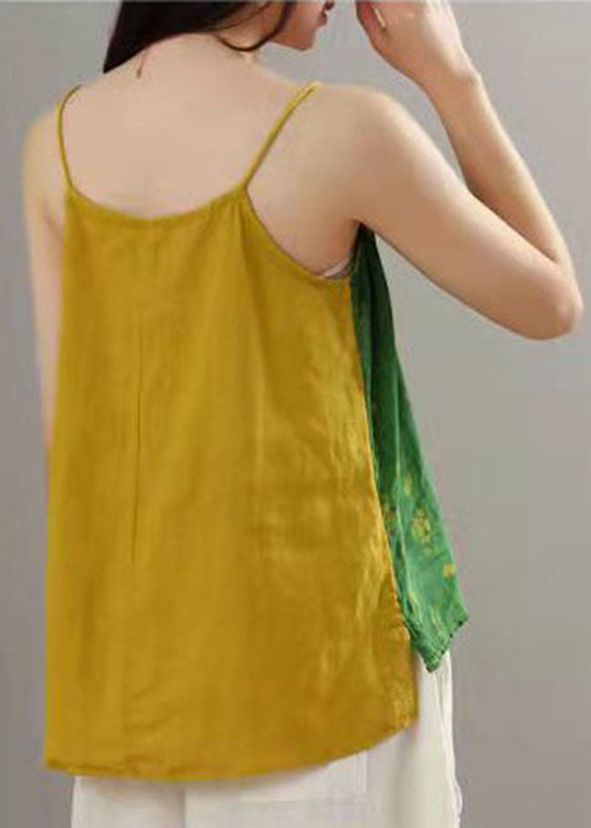 Plus Size Grüner Druck Patchwork Spaghettiträger Tops Sommer