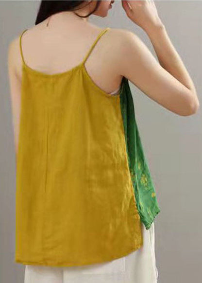 Plus Size Grüner Druck Patchwork Spaghettiträger Tops Sommer